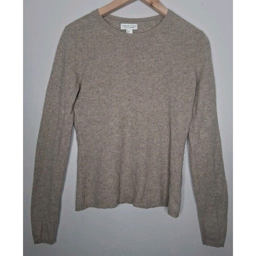 Adrienne Vittadini Sweater Womens Size L Tan/Beige Cashmere Crew Pullover